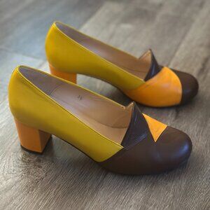 Mod Shoes Retro Color Block Block Heels – Made in Spain – Leather – EU 36 US 5.5